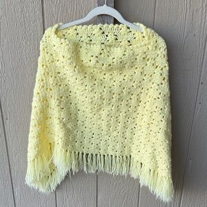 Vintage Butter Yellow Crochet Fringe Poncho